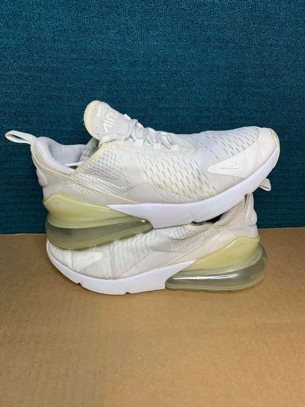 Nike Air Max 270 White Metallic Silver 943345-103 Youth Size 6.5Y - Picture 1 of 7